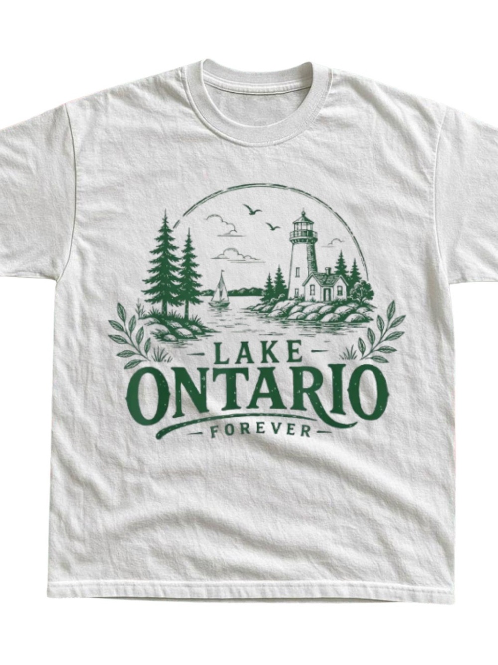 Lake Ontario Forever Graphic Tee - White/Green Gift For Her, For Him